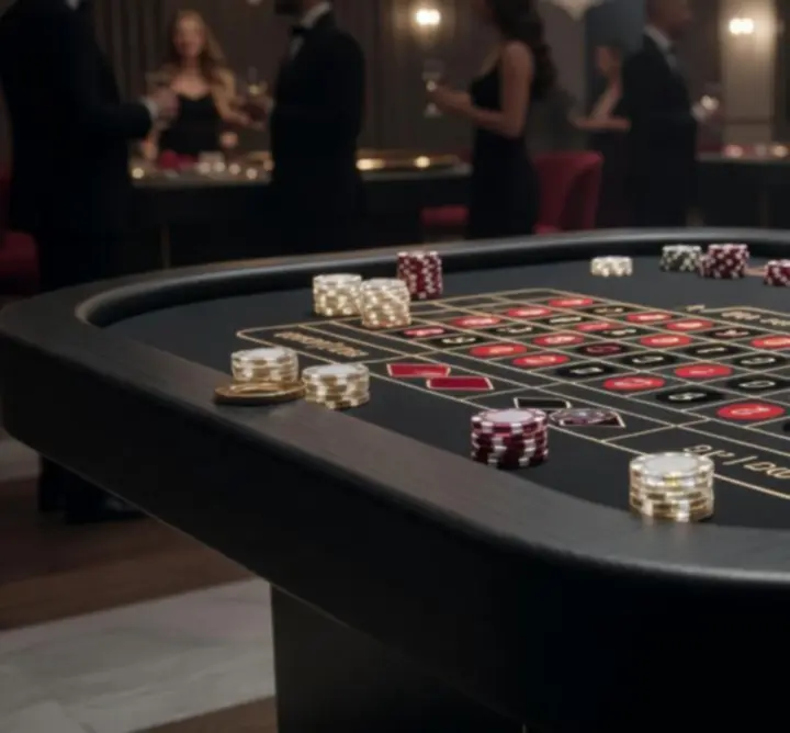 Stolik ruletki z żetonami podczas eleganckiego eventu kasynowego